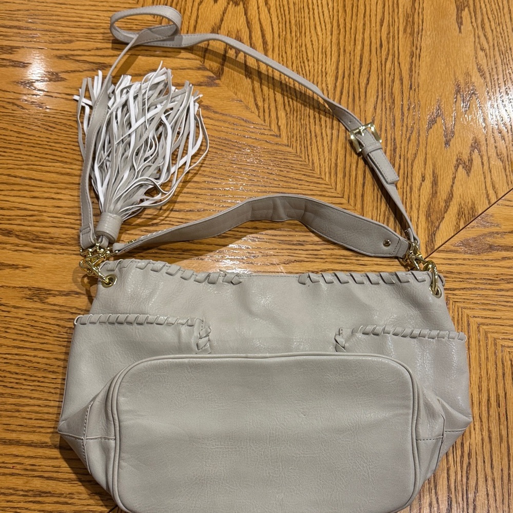 Steve Madden Light Gray Shoulder Bag with Fringe